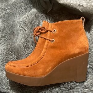Sudini Orange Suede Wedge Ankle Boots
